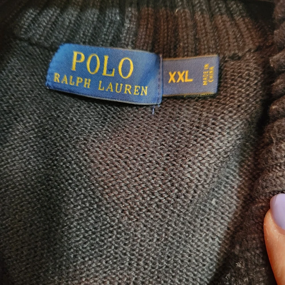 Polo Ralph‎ Lauren Black Zip-Up Sweater with Purple Logo, Size XXL
